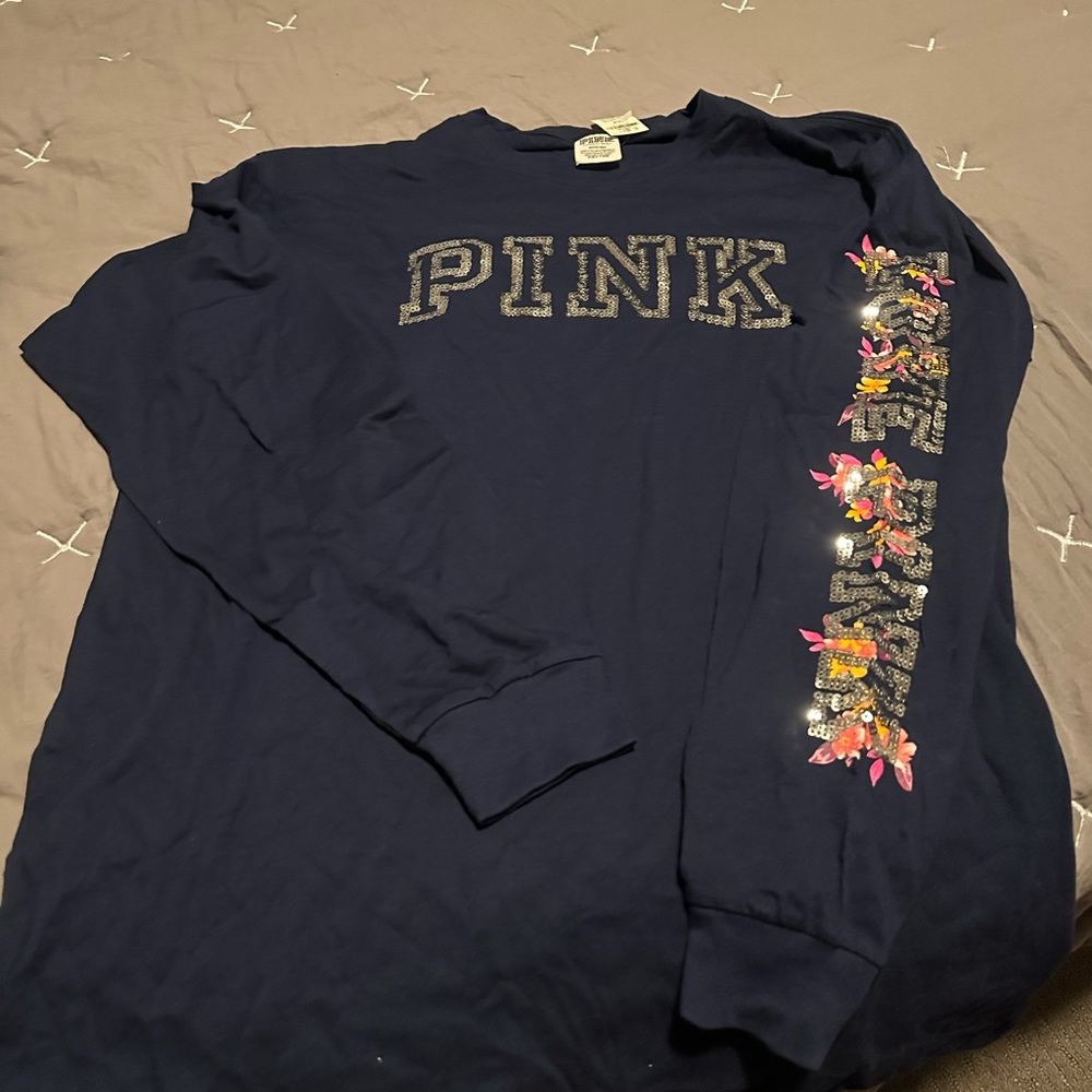 PINK Victoria's Secret Navy Floral Sleeve Shirt